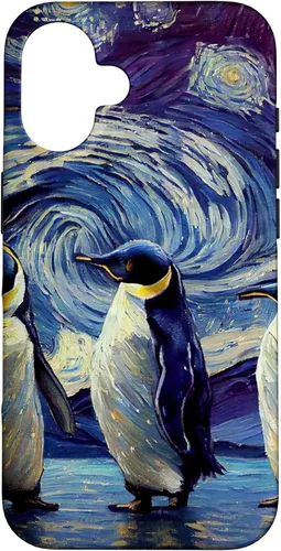 Vista 32 de Starry Night Famous Painting Style Penguins Case para iPhone 17