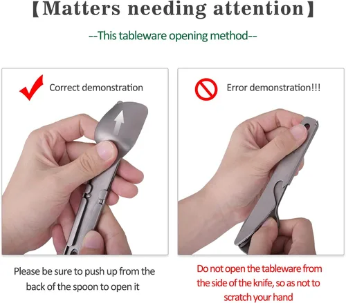 Vista 5 de Boundless Voyage Juego de vajilla de titanio para acampar al aire libre, cuchillo tenedor, cuchara, abridor de botellas, juego combinado