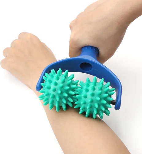 Vista 5 de 2 bolas de masaje de mano con pinchos, compactas y portátiles, herramientas de relajación muscular con mango profundo para aliviar el dolor