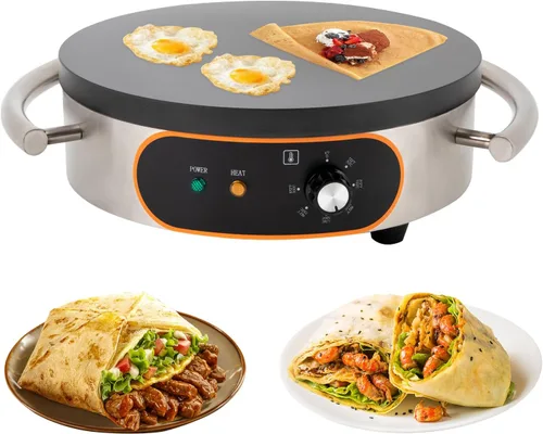 Máquina comercial de crepé, máquina para hacer panqueques, 16 pulgadas, antiadherente, 1500 W, temperatura constante, superficie de cocción de