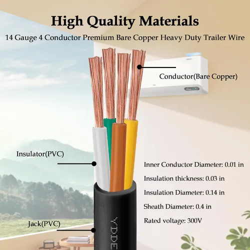 Vista 2 de Cable de control de 4 conductores 14 AWG, 10 pies, 14/4, 100% cobre puro para sistemas de aire acondicionado mini split y bomba de calor, altavoces