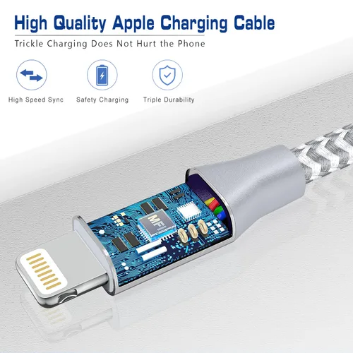 Vista 2 de [Certificado Apple MFi] Cargador corto de iPhone de 1 pie, paquete de 2 unidades, USB A a cable Lightning, cable trenzado de nailon de 12 pulgadas