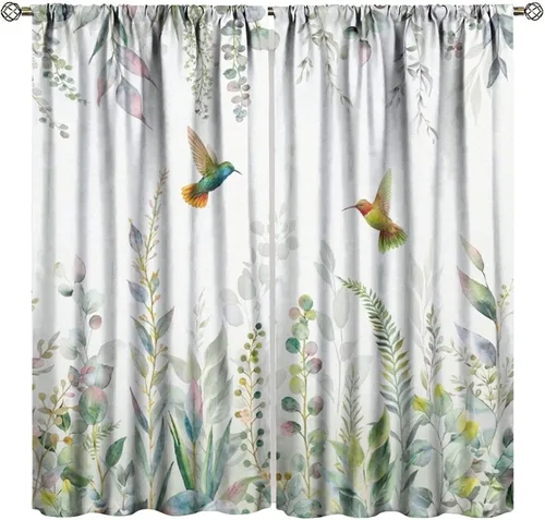 Vista 24 de Cortinas opacas de flores de colibrí, para dormitorio y sala de estar, diseño estético rústico y moderno, juego de 2 paneles, 42 x 45 pulgadas