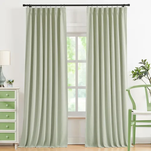 Vista 13 de WEST LAKE Cortinas Completamente Opacas Bailey con Pliegues Pinzados de 63 Pulgadas Azul Polvoriento con Forros, Cortinas Texturizadas Modernas