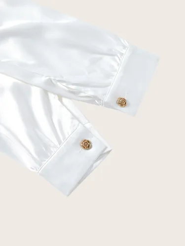 Vista 3 de Camisa de manga larga con cuello abotonado para mujer, elegante blusa casual de negocios