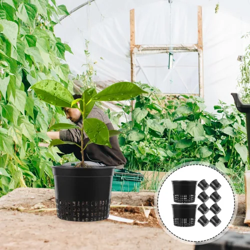 Vista 2 de Paquete de 10 macetas de red de 5 pulgadas, macetas de red de plástico resistentes, macetas de red de cultivo hidropónico, tazas de red de malla
