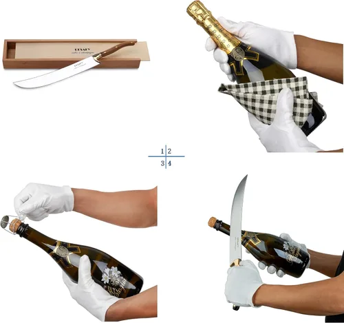 Vista 4 de Resafy Sable de champán con caja de madera, abridor de vino espumoso, cuchillo de champán, espada de champán, abridor de champán (madera marrón)