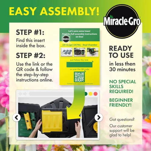Vista 3 de Miracle-Gro - Contenedor de doble cámara para composta, para exteriores, 2 puertas corredizas (2 x 70 litros)