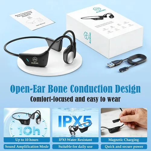 Vista 9 de Aurimi Bone Conduction Hearing Amplifier - Open Ear Comfortable Sound Enhancement Device for Seniors, Lightweight 25g Wearable with 10H Battery