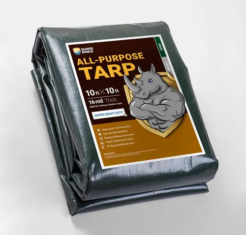 Vista 46 de GUARD SHIELD Lona súper resistente de color negro/plateado de 6 x 8 pies, lona impermeable de 16 mil de grosor, resistente a los rayos UV y a