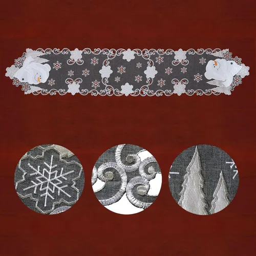 Vista 4 de Simhomsen Camino de mesa bordado de muñeco de nieve gris para decoraciones navideñas (13 x 69 pulgadas)