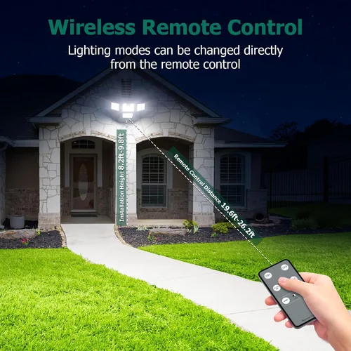 Vista 5 de Luces solares de 4500 lm para exteriores, 4 cabezales ajustables, luces con sensor de movimiento, 3 modos, luces de pared de seguridad solar