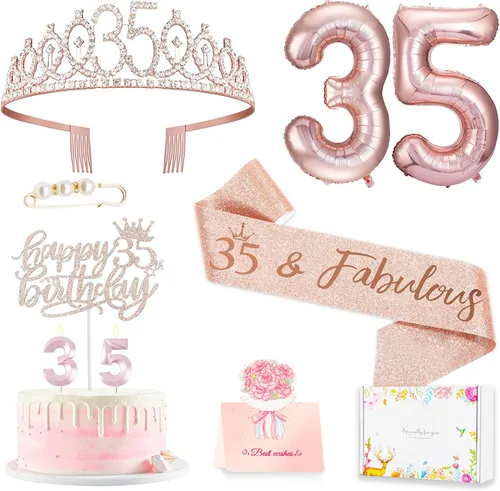 Vista 21 de Decoraciones de cumpleaños número 20 para mujer, banda y corona de cumpleaños, decoración de pastel y velas, globos de números, regalos de 20