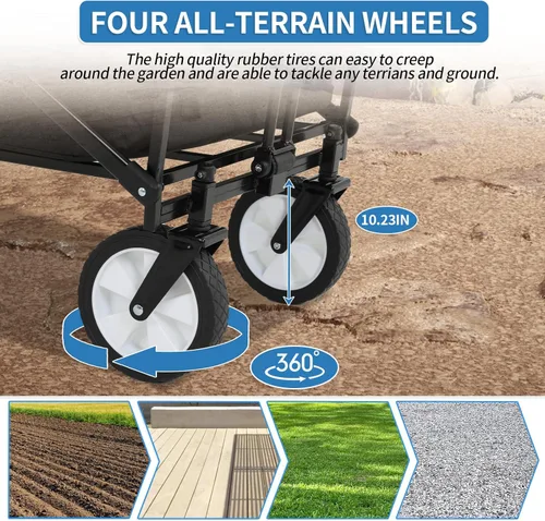 Vista 7 de Carro plegable resistente con ruedas, mango ajustable, carrito plegable para comestibles al aire libre, pesca, camping, jardín, playa, tienda