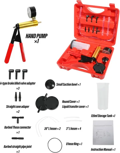 Vista 3 de ESEWALAS Kit de purga de frenos, kit de bomba de vacío de purga de frenos con adaptadores, accesorios de automóvil, kit de purga de líquido