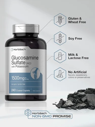 Vista 4 de Horbäach Sulfato de glucosamina 1500 mg 240 comprimidos 2KCI con potasio Suplemento sin OMG y sin gluten