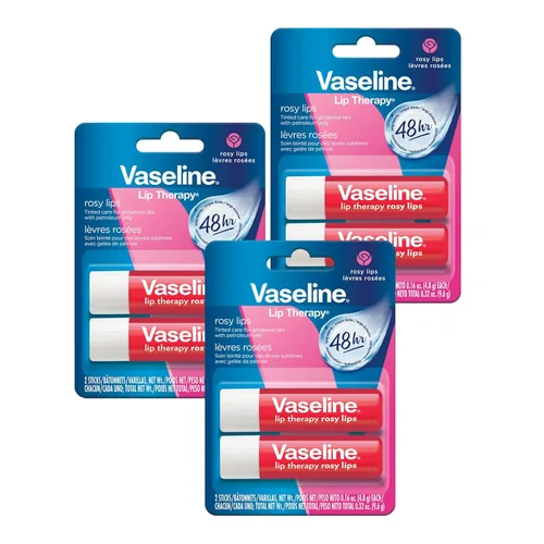 Vaseline Lip Therapy Care Rosy, Nutrición de Acción Rápida, Ideal para Labios Agrietados, Secos, Agrietados o Dañados, Bálsamo Labial, Pack de 3 de