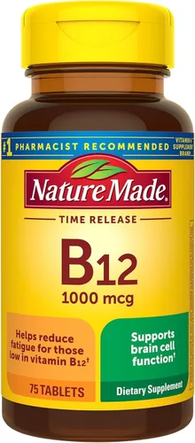 Nature Made Vitamina B12 1000 mcg, suplemento dietético para apoyo al metabolismo energético, 75 tabletas de liberación temporal, suministro para 75