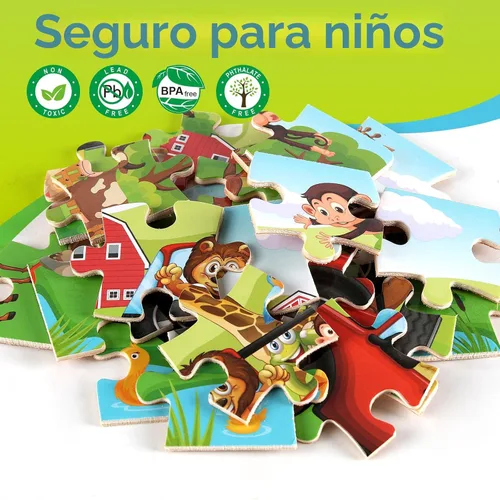 Vista 4 de Rompecabezas de madera para niños de 3 a 5 años, juego de 4 paquetes con 20 piezas de granja, rompecabezas de madera con temática de animales