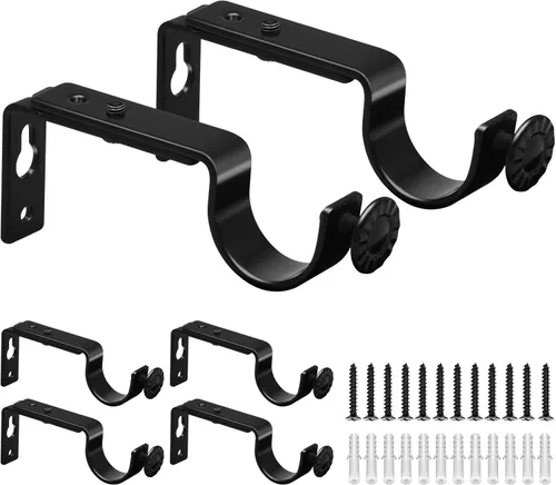 Vista 10 de TOKPLNU Soporte de barra de cortina ajustable, soportes para barra de cortina resistentes, color negro, paquete de 4 ganchos para barras de cortina