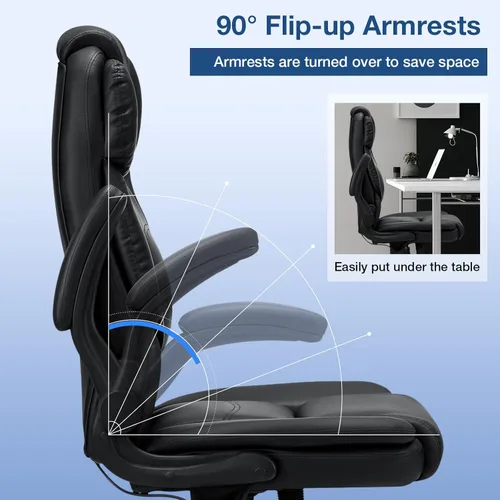 Vista 8 de Silla de oficina ejecutiva, grande y alta, 450 libras, silla de oficina resistente con soporte lumbar ajustable, respaldo alto, silla ergonómica