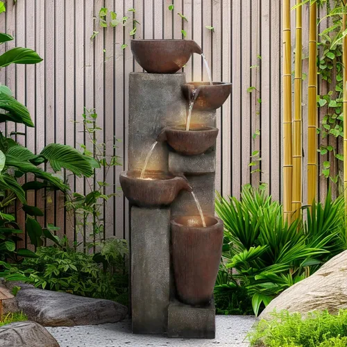 Vista 13 de SunJet - Fuentes modernas de cascada de 4 niveles para interior/exterior con luces LED - Fuente de agua grande de 39.3" de alto para decoración