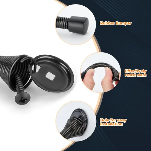 Vista 4 de Ravinte Topes de puerta, paquete de 6 topes de puerta de resorte negros con parachoques de goma, topes de puerta para parte inferior de la puerta