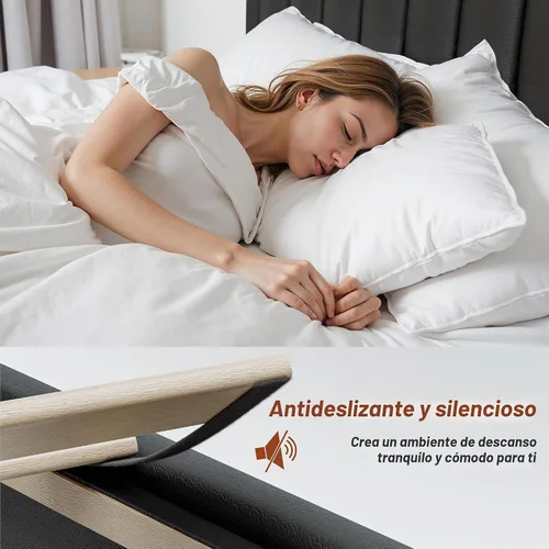 Vista 7 de CypBed Marco de cama de tamaño matrimonial con cabecero y 2 cajones de Marco de cama tapizado con 3 puertos de carga USB y tipo C, listones