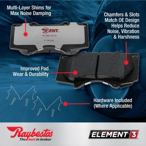 Vista 2 de Raybestos Premium Raybestos Element3 EHT™ Juego de pastillas de freno traseras de repuesto para modelos Audi A3/A4/A6/A8/Allroad/S6/S8/TT