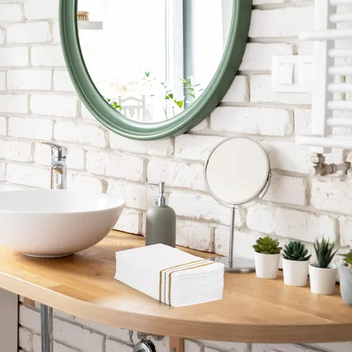 Vista 5 de 100 piezas de servilletas blancas y doradas, servilletas de papel para cena, toallas de mano desechables para baño, servilletas suaves