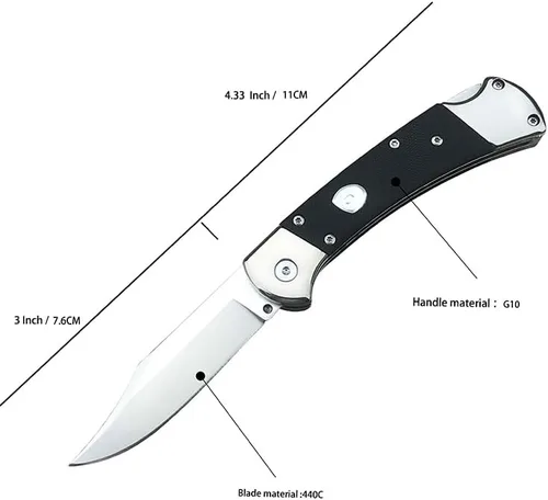 Vista 2 de Hoja de punta de clip 440C de 3 pulgadas, mango negro G10, navaja plegable con bloqueo trasero, herramienta EDC para camping, cuchillo de bolsillo