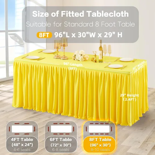 Vista 51 de Manteles de poliéster negro para mesas rectangulares de 4 pies, cubierta de mesa ajustada sin arrugas con falda de mesa plisada con volantes