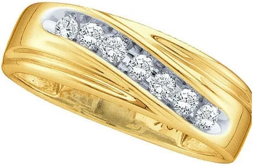 Anillo de oro amarillo macizo de 14 quilates para hombre con diseño de canal redondo de diamantes para compromiso boda aniversario 14 quilates