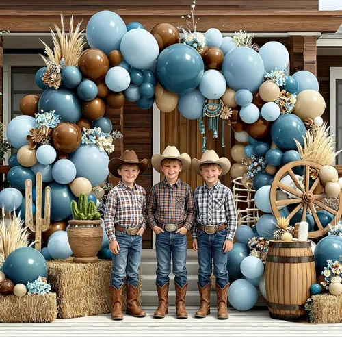 Vista 8 de Kit de arco de globos de látex de doble relleno pastel azul bebé, marrón oscuro, marrón, café, arena blanca y arena, guirnalda de globos