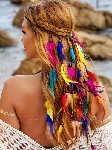 Vista 2 de Diadema de plumas bohemias, accesorios para el cabello, disfraz indio para mujer