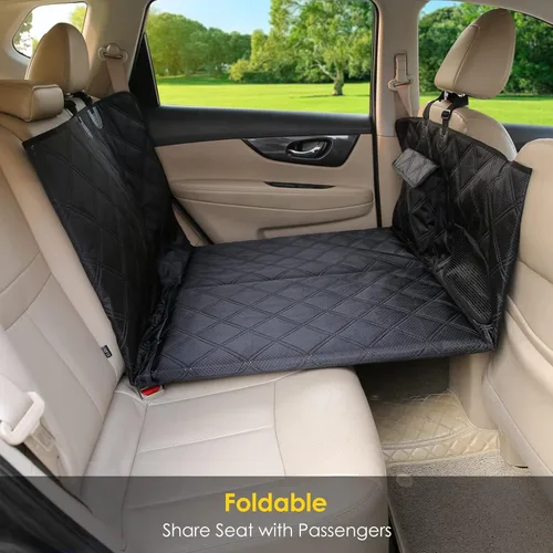Vista 2 de Extensor de asiento trasero para perros, funda de asiento para perro con parte inferior dura, colchón de cama de automóvil no inflable, hamaca