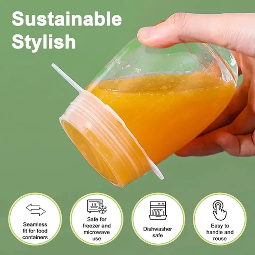 Vista 5 de Tapas elásticas de silicona reutilizables para almacenamiento de alimentos – Cubiertas elásticas para tazones que se ajustan a contenedores redondos