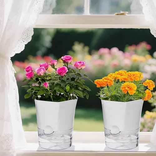 Vista 7 de Macetas de Riego Automático KIMCHOMERSE, Macetas de 6 Pulgadas para Orquídeas, Pack de 3 Macetas para Flores, Macetas para Plantas