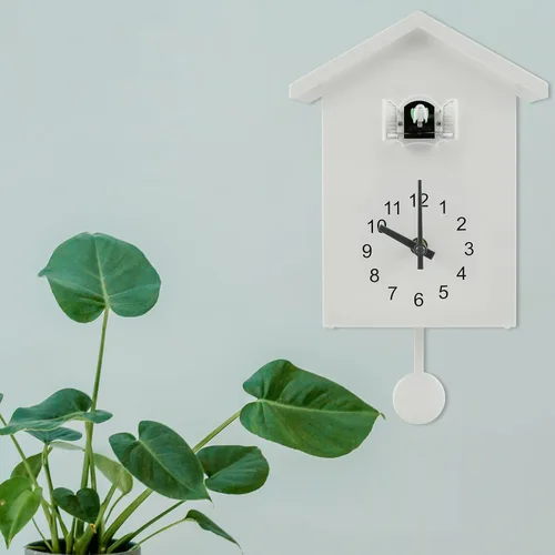 Vista 6 de Reloj de pared de cuco con voces de pájaro de cuco, reloj de cuco de madera con péndulo, funciona con pilas, reloj de cuco, casa de pájaros, arte