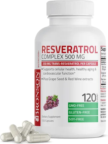 Vista 10 de Bronson Resveratrol 500 Complejo Estandarizado Trans-Resveratrol + Extracto de Semilla de Uva y Vino Tinto, 60 Cápsulas