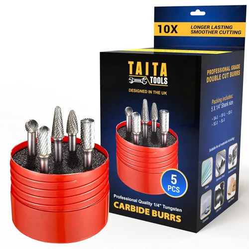 Juego de 5 piezas de fresas de carburo de 1/4 de pulgada con vástago de tungsteno de doble corte rotativo – Fresas de corte para Milwaukee, Dewalt y