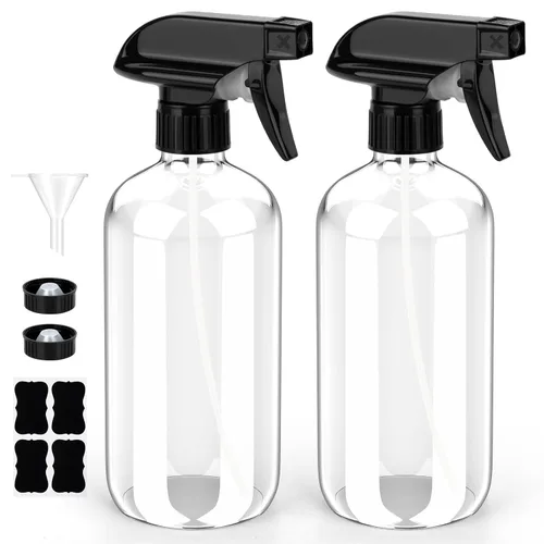 Vista 16 de Bontip Botella de spray de vidrio, juego de botellas de vidrio ámbar y accesorios recargables para plantas, limpiadores de ventanas, aromaterapia