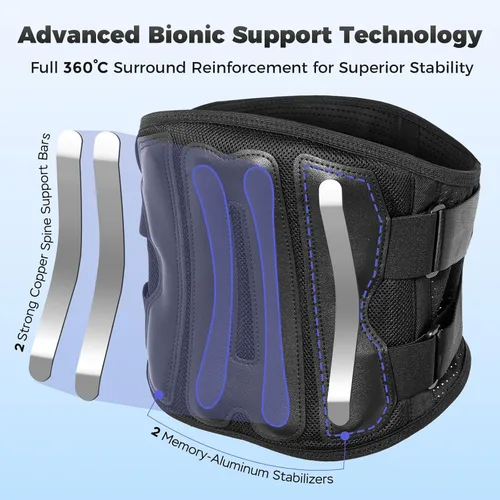 Vista 4 de Soporte de espalda para aliviar el dolor de espalda baja, cinturón de apoyo lumbar ajustable para hombres y mujeres, diseño de malla transpirable