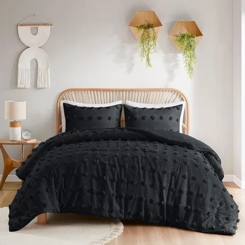 Intelligent Design Juego de edredón tamaño individual, juego de edredón jacquard con clip elegante con detalles de pompones, juego de cama ligero y
