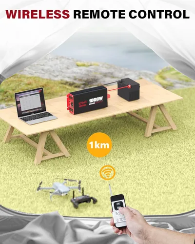 Vista 4 de Inversor de corriente de onda sinusoidal pura de 1000 vatios, 12 V CC a 110 V 120 V CA convertidor para el hogar, RV, camión, sistema solar