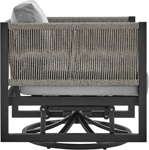 Vista 5 de Cuffay - Silla giratoria para patio al aire libre en aluminio negro con cojines grises