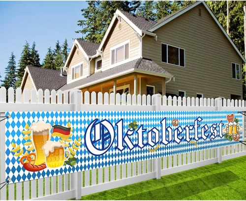 Bandera de Oktoberfest, decoración de Oktoberfest bávaro azul y blanco, 19.7 x 118.1 in, 1 pieza con cuerda de 19.7 ft