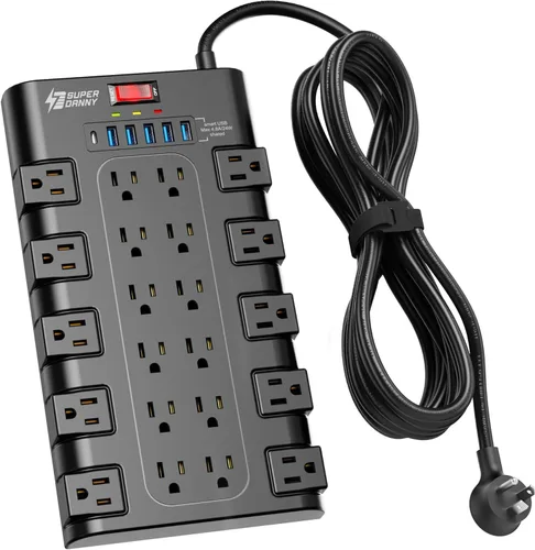 Vista 13 de Regleta de alimentación, SUPERDANNY - Protector contra sobretensiones con 22 tomas de corriente AC y 6 puertos de carga USB, 1875 W/15 A, 2100