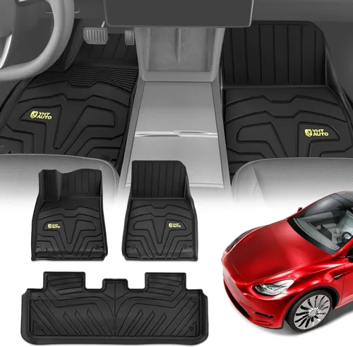 YHTAUTO Alfombrillas de Coche de Ajuste Personalizado para Tesla Model Y 2025-2020 (5 Asientos), No para Juniper, 1ª y 2ª Fila Alfombrillas de Coche