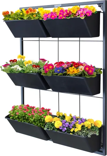 Jardinera vertical de pared para jardín. Jardinería ideal para interiores o exteriores. Incluye 6 macetas extraíbles y marco de metal montado en la